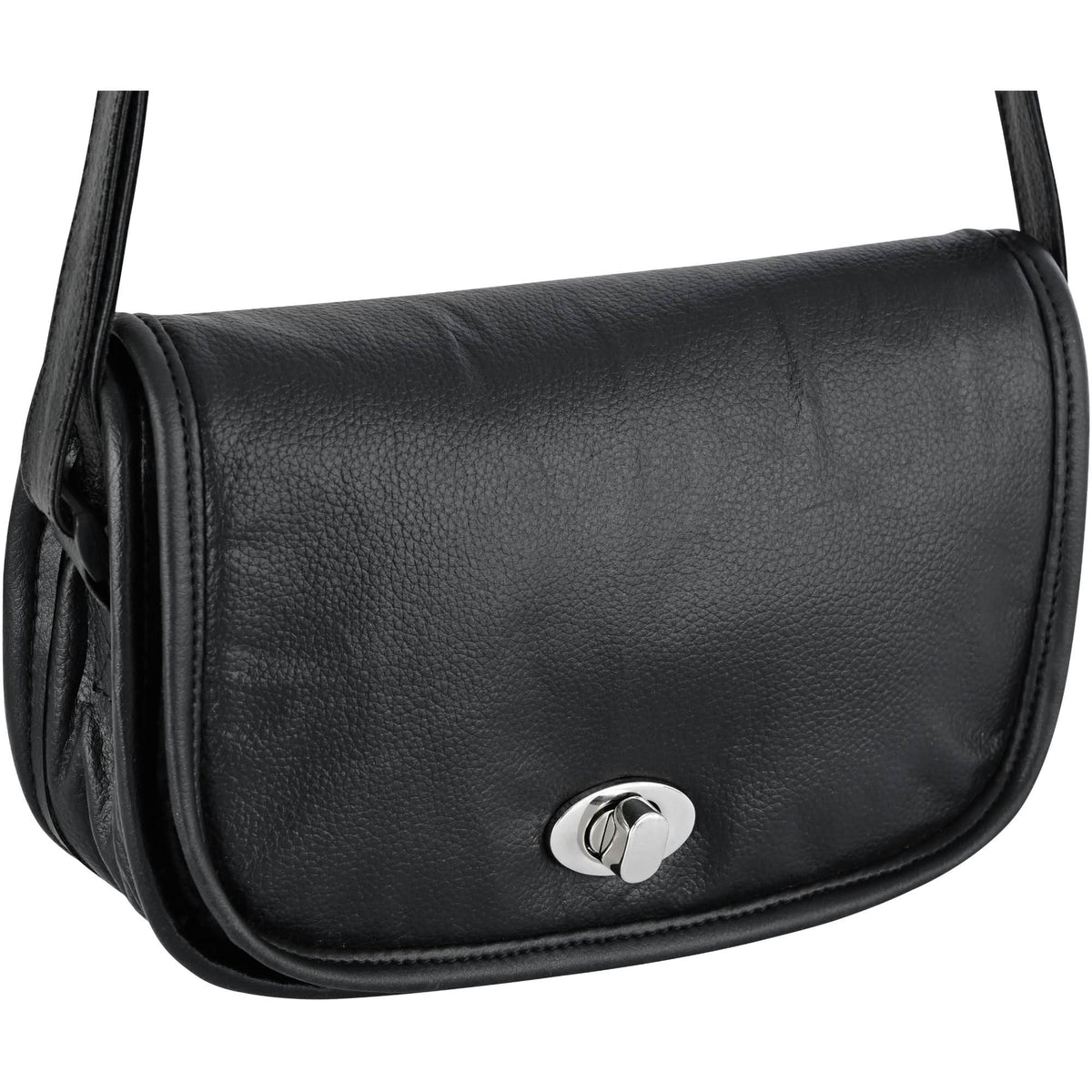 Women's Black Construction Leather Purse/Shoulder Bag