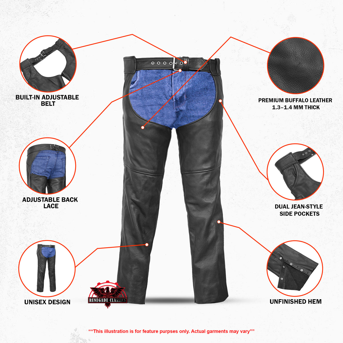 Wrangler™ Unisex Leather Motorcycle Chaps