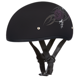 DOT Approved Daytona Motorcycle Half Face Helmet - Skull Cap Graphics for Men & Women, Scooters, ATVs, UTVs & Choppers - W/ Purple Rose