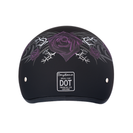 DOT Approved Daytona Motorcycle Half Face Helmet - Skull Cap Graphics for Men & Women, Scooters, ATVs, UTVs & Choppers - W/ Purple Rose