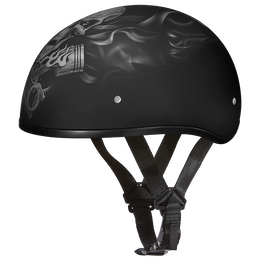 DOT Approved Daytona Motorcycle Half Face Helmet - Skull Cap Graphics for Men & Women, Scooters, ATVs, UTVs & Choppers - W/  Pistons Skull