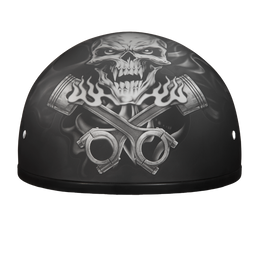 DOT Approved Daytona Motorcycle Half Face Helmet - Skull Cap Graphics for Men & Women, Scooters, ATVs, UTVs & Choppers - W/  Pistons Skull