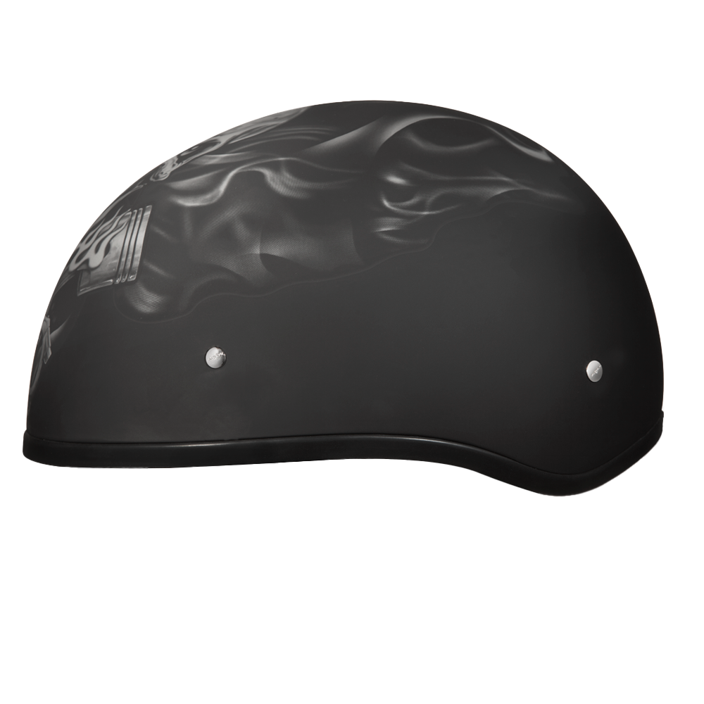 DOT Approved Daytona Motorcycle Half Face Helmet - Skull Cap Graphics for Men & Women, Scooters, ATVs, UTVs & Choppers - W/  Pistons Skull