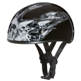 DOT Approved Daytona Motorcycle Half Face Helmet - Skull Cap Graphics for Men & Women, Scooters, ATVs, UTVs & Choppers - W/ Skull Flames Silver