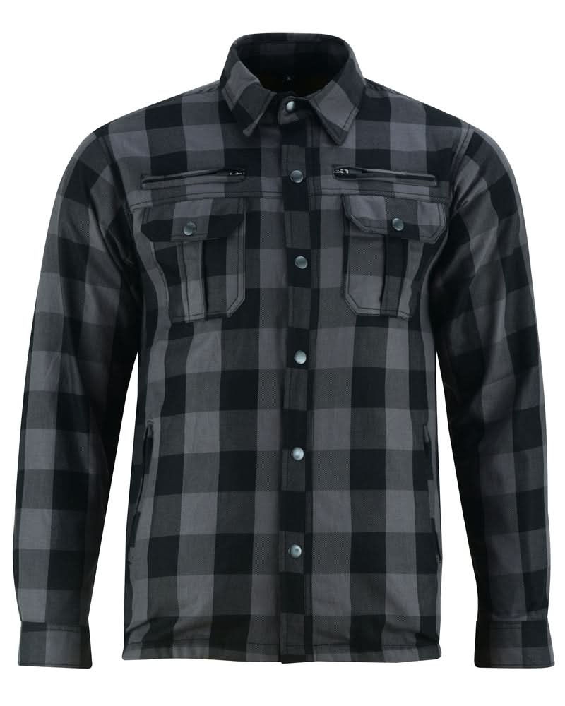 Alpha Check Men's Armored Motorcycle Flannel Shirt - Gray/Black Flannel Renegade Classics