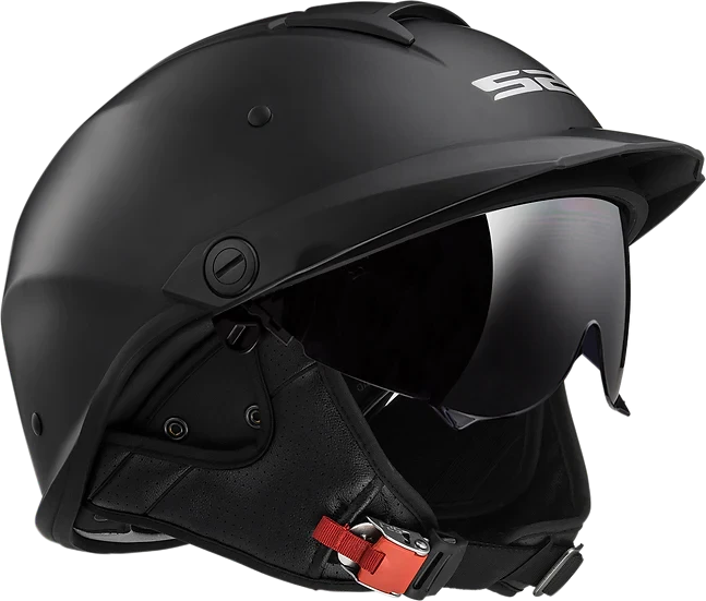 Rebellion Solid Half Motorcycle Helmet W/ SunShield Matte Black Helmets LS2 Helmets