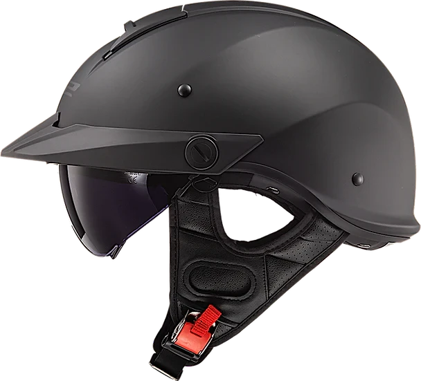 ls2 half helmet with inagrated sun shield Rebellion Solid Motorcycle W/ SunShield Matte Black in flexibility to disperse energy and penetration resistance Rebellion Solid Half Motorcycle Helmet