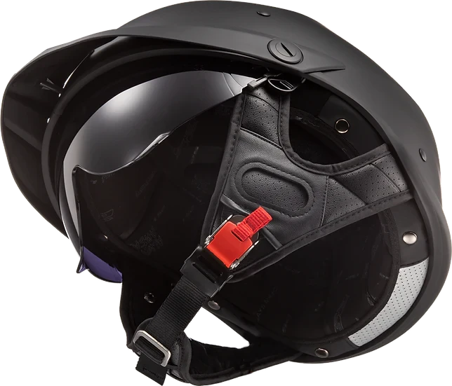 ls2 half helmet with inagrated sun shield Rebellion Solid Half Motorcycle Helmet W/ SunShield Matte Black