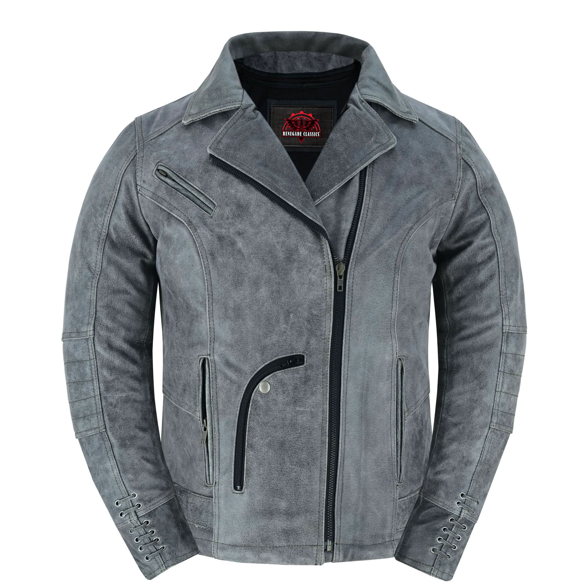 Frost Fury™ Women's  Leather  Biker Jacket – Gray