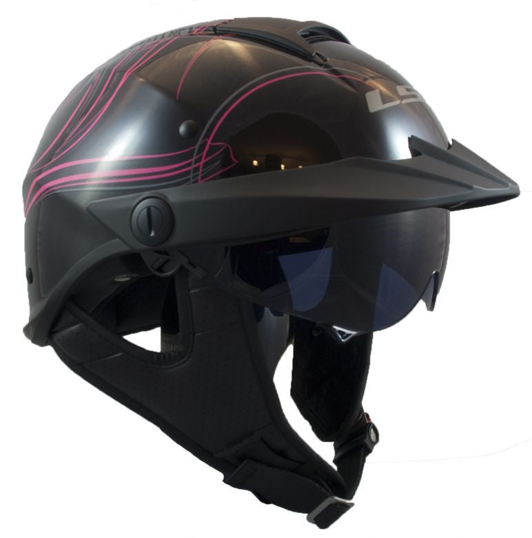 Rebellion Wheels & Wings Half Motorcycle Helmet W/ SunShield Gloss Black