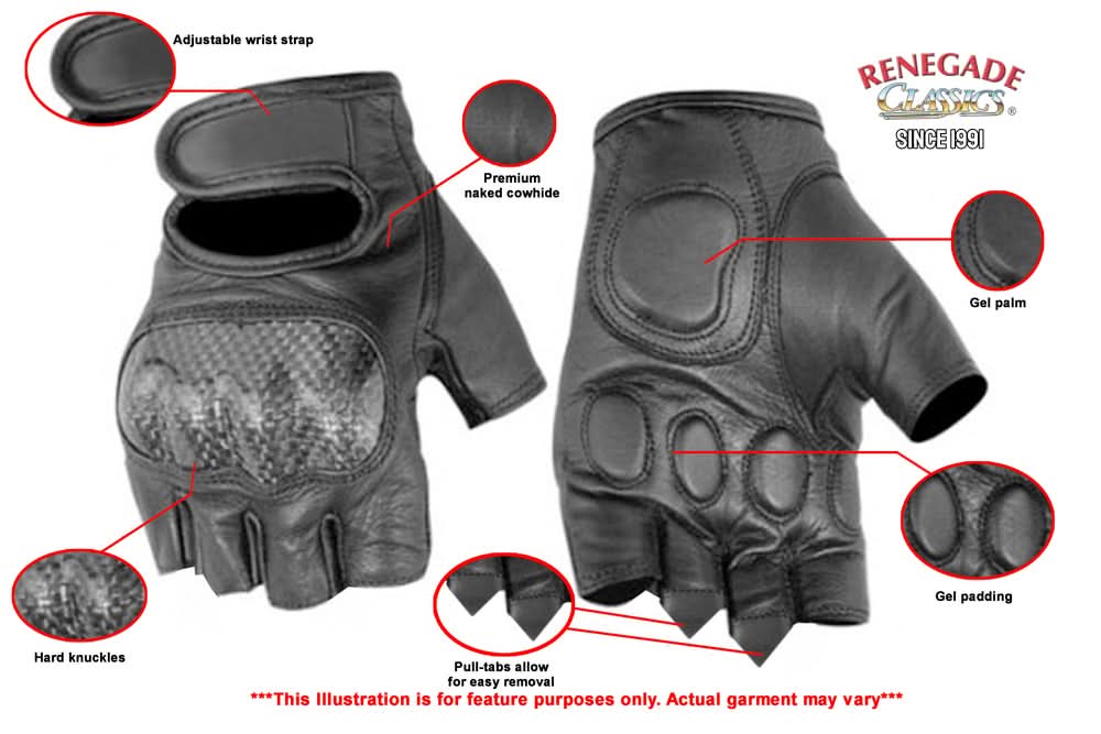 ForceGuard Men's leather Fingerless gloves Men's Fingerless Gloves Renegade Classics