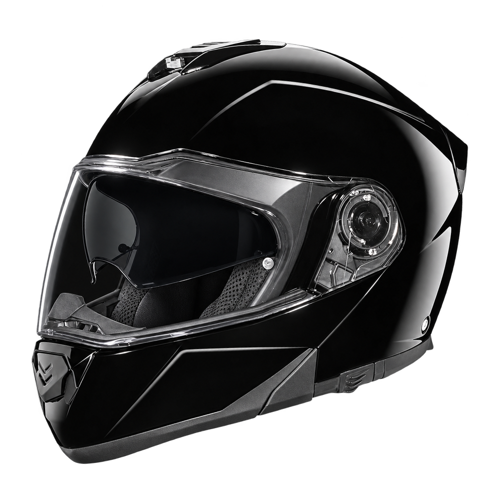 Daytona Glide Modular Motorcycle Helmet - DOT Approved, Bluetooth Ready, Dual Visor, Men/Women/Youth - Hi-Gloss Black