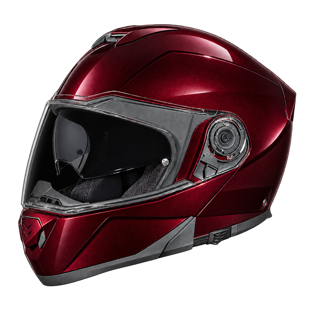 Daytona Glide Modular Motorcycle Helmet - DOT Approved, Bluetooth Ready, Dual Visor, Men/Women/Youth - Black Cherry