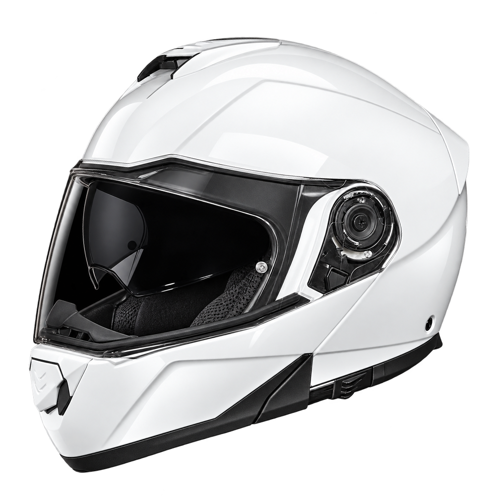 Daytona Glide Modular Motorcycle Helmet - DOT Approved, Bluetooth Ready, Dual Visor, Men/Women/Youth - Hi-Gloss White