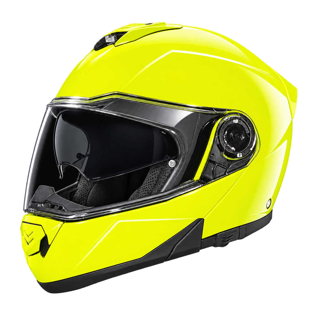 Daytona Glide Modular Motorcycle Helmet - DOT Approved, Bluetooth Ready, Dual Visor, Men/Women/Youth - Fluorescent Yellow
