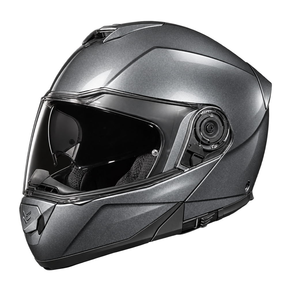 Daytona Glide Modular Motorcycle Helmet - DOT Approved, Bluetooth Ready, Dual Visor, Men/Women/Youth - Gun Metal Grey Metallic
