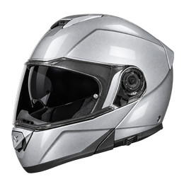 Daytona Glide Modular Motorcycle Helmet - DOT Approved, Bluetooth Ready, Dual Visor, Men/Women/Youth- Silver Metallic