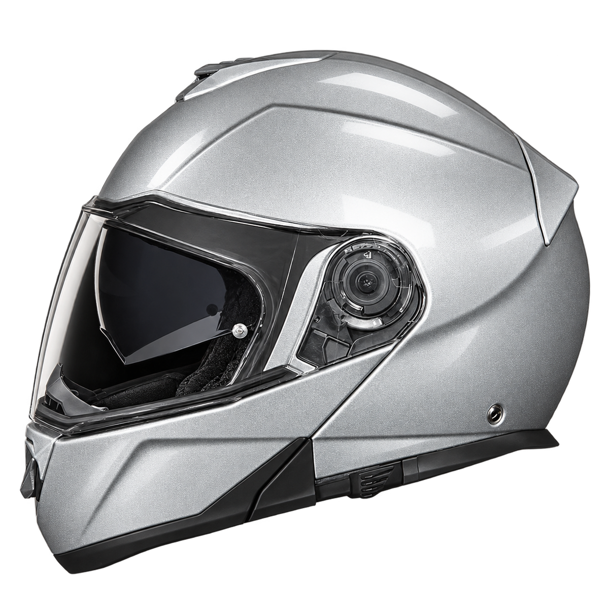 Daytona Glide Modular Motorcycle Helmet - DOT Approved, Bluetooth Ready, Dual Visor, Men/Women/Youth- Silver Metallic