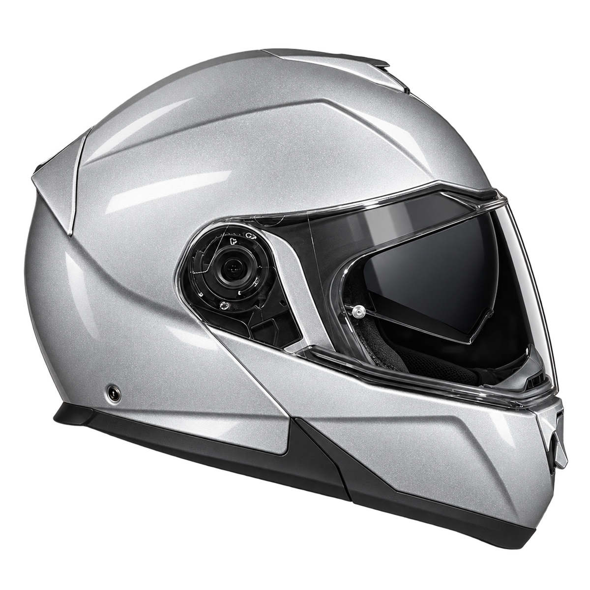 Daytona Glide Modular Motorcycle Helmet - DOT Approved, Bluetooth Ready, Dual Visor, Men/Women/Youth- Silver Metallic