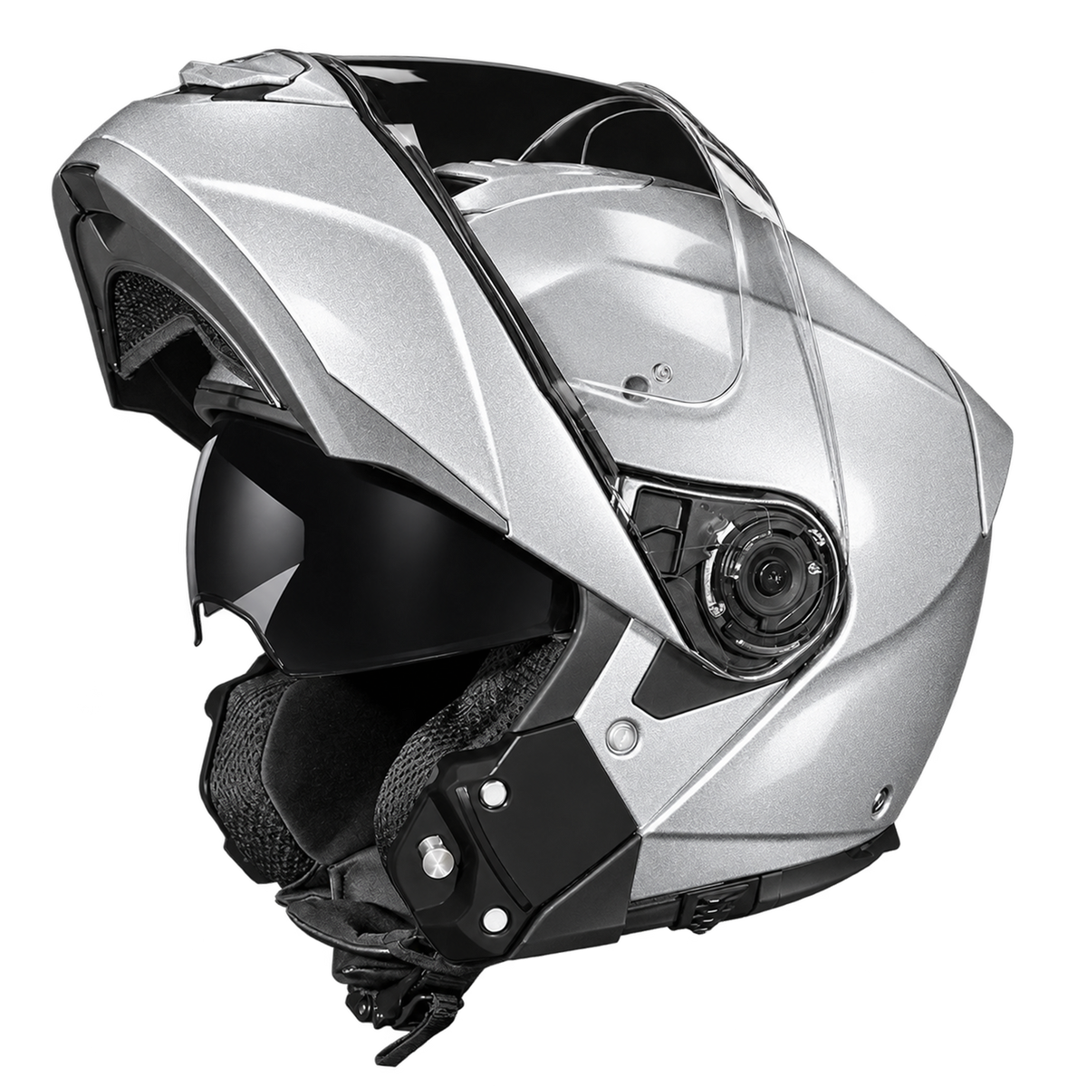 Daytona Glide Modular Motorcycle Helmet - DOT Approved, Bluetooth Ready, Dual Visor, Men/Women/Youth- Silver Metallic