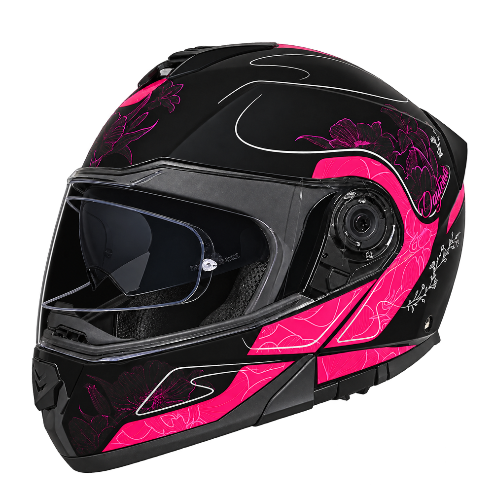 Daytona Glide Modular Motorcycle Helmet - DOT Approved, Bluetooth Ready, Dual Visor, Men/Women/Youth - W/ Flowers