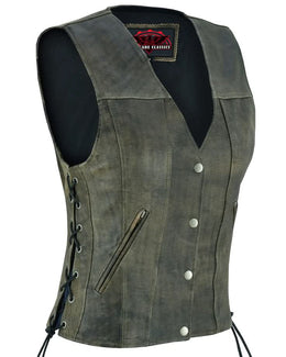 Fury Queem™ Women's leather motorcycle vest-  Antique Brown