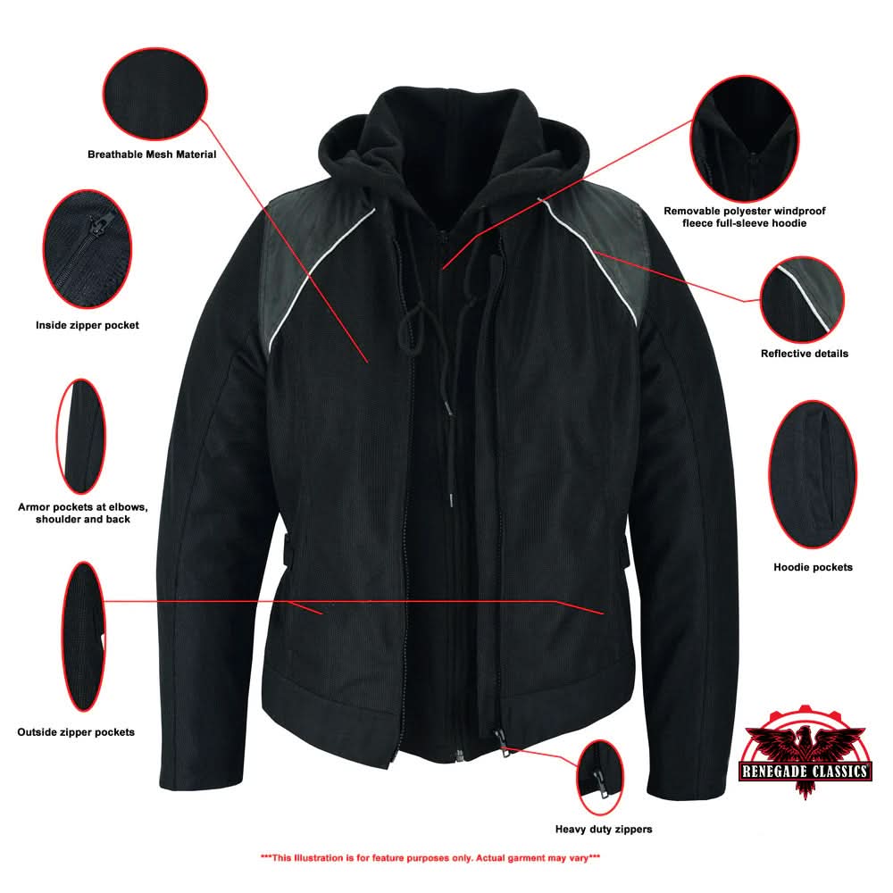 Darkstream™ Women's Mesh  Motorcycle Jacket - Black/ Black Tone Reflective