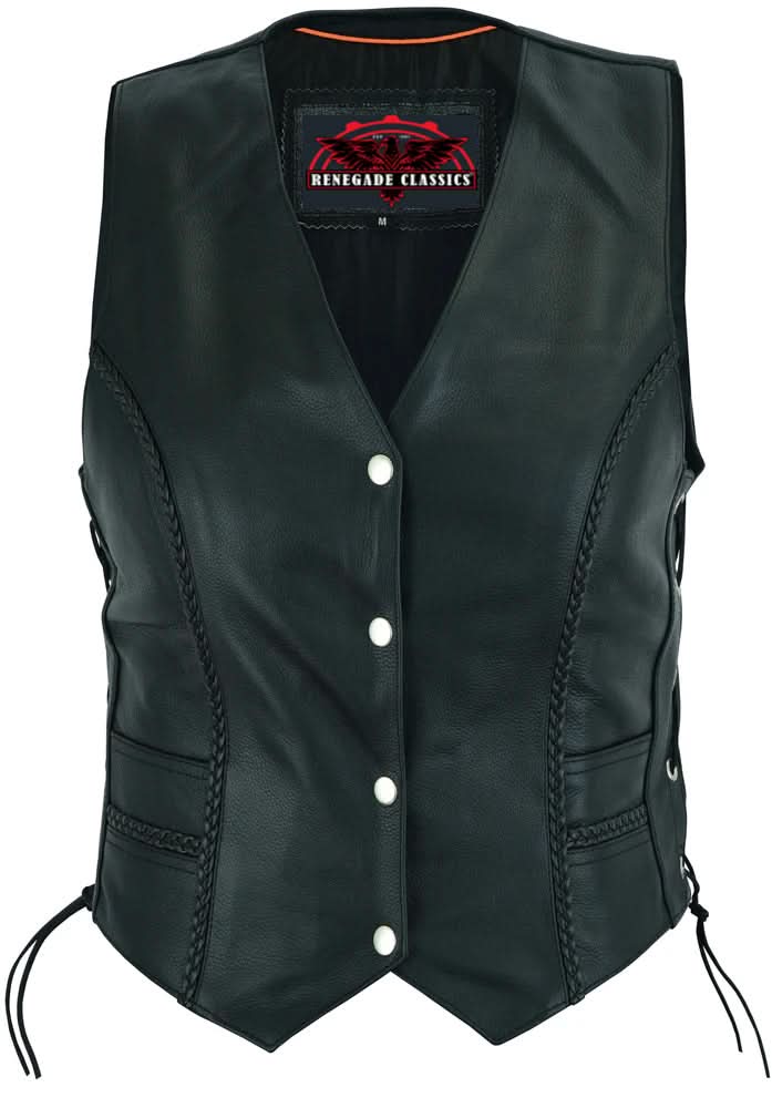 Blackthorn™ Women's leather motorcycle vest - Black