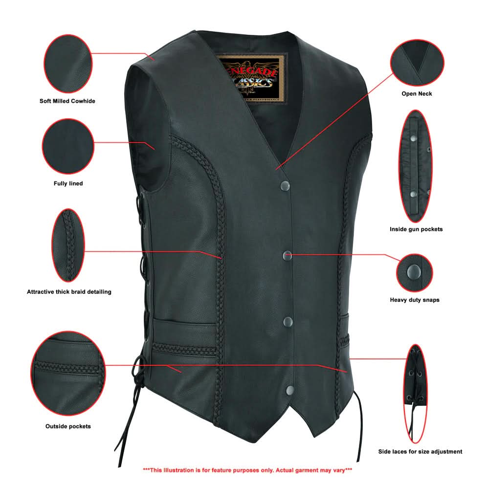 Enchantia Women's leather motorcycle vest Women's Leather Vests Renegade Classics
