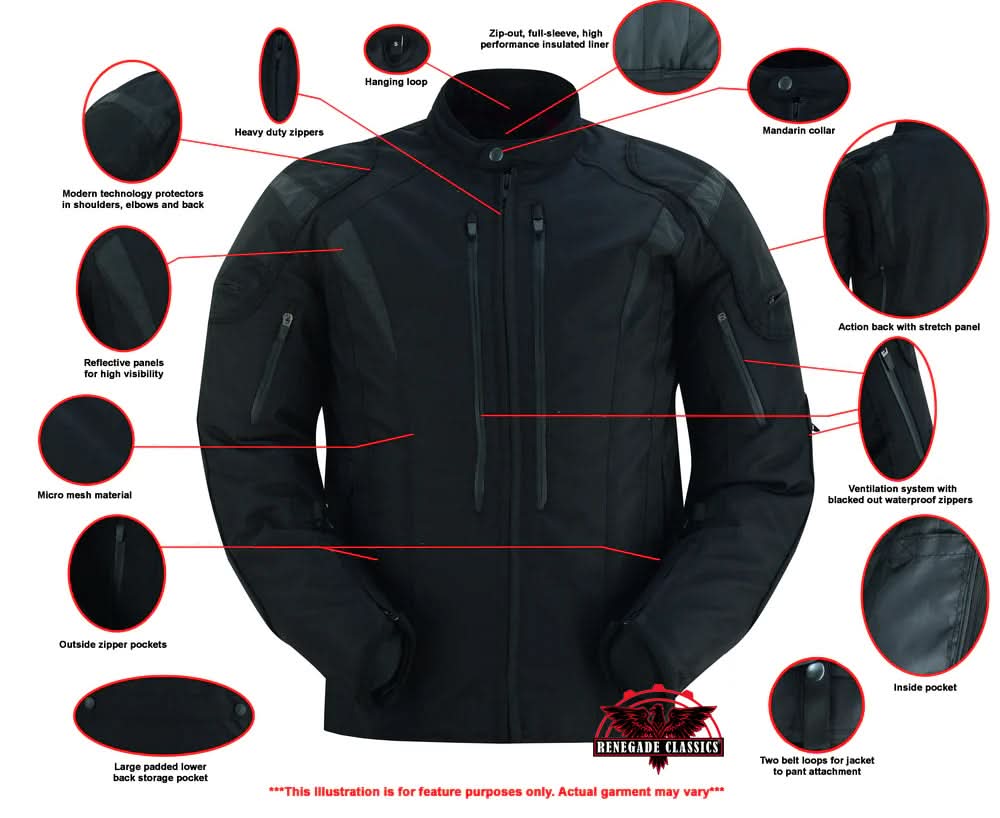 Quantum™ Men's  Black  Mesh Motorcycle Jacket