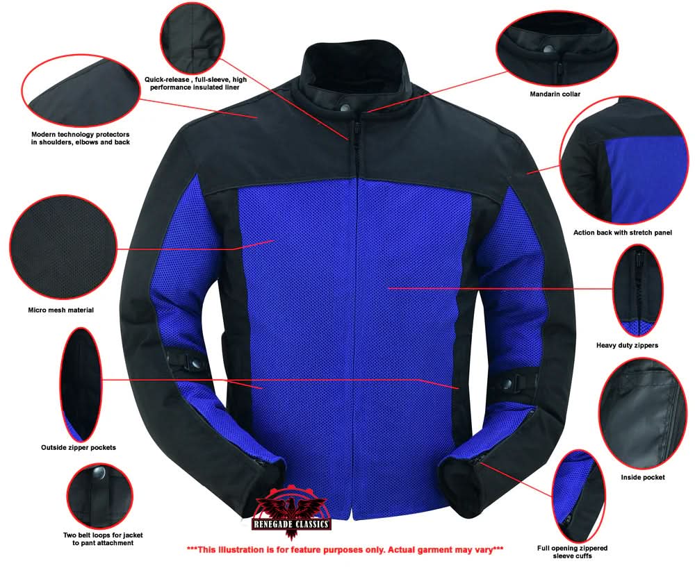 SkyCross™ Micro Mesh Mens Motorcycle Jacket - Blue