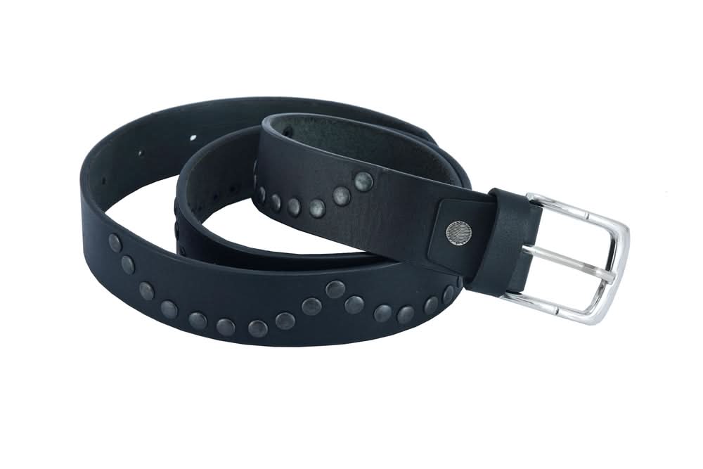 BLT Super Cool Curved Pattern Studded Leather Belt Biker Accessories Renegade Classics