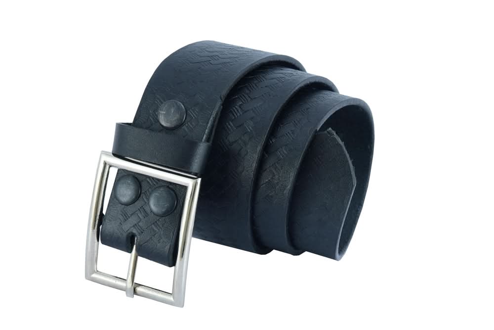 BLT Timeless Black Basket Weave Pattern Leather Belt Biker Accessories Renegade Classics