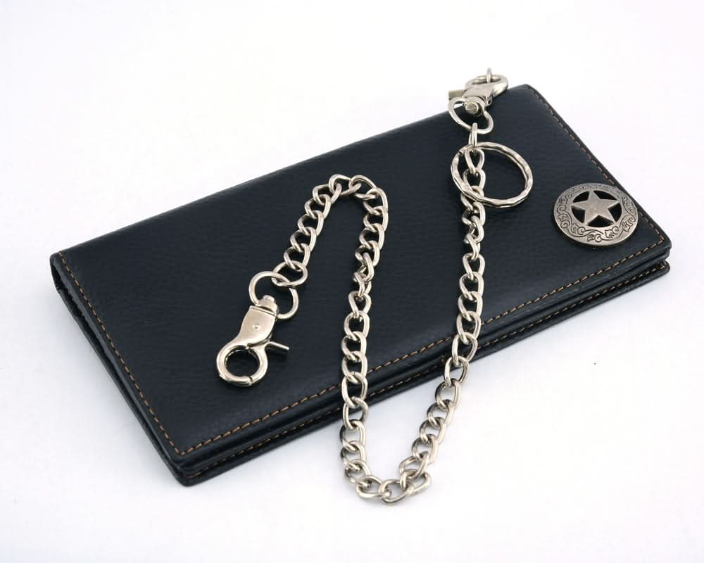 BWC236 Black Texas Star Concho Leather Wallet Wallet Chains/Key Leash Renegade Classics