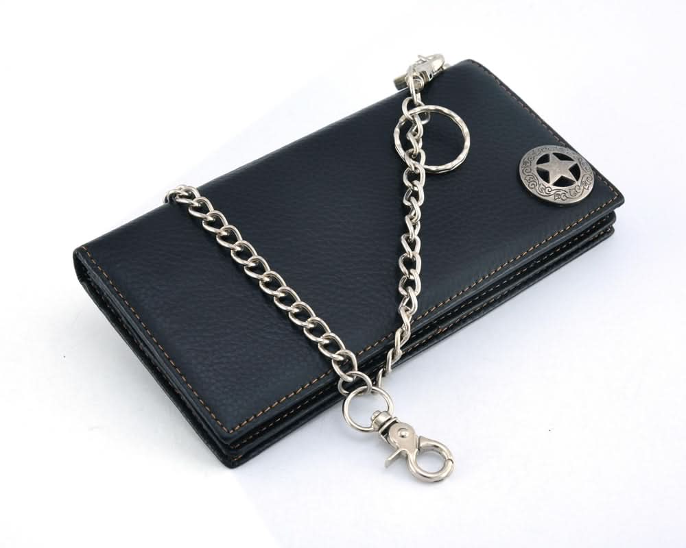 BWC236 Black Texas Star Concho Leather Wallet Wallet Chains/Key Leash Renegade Classics