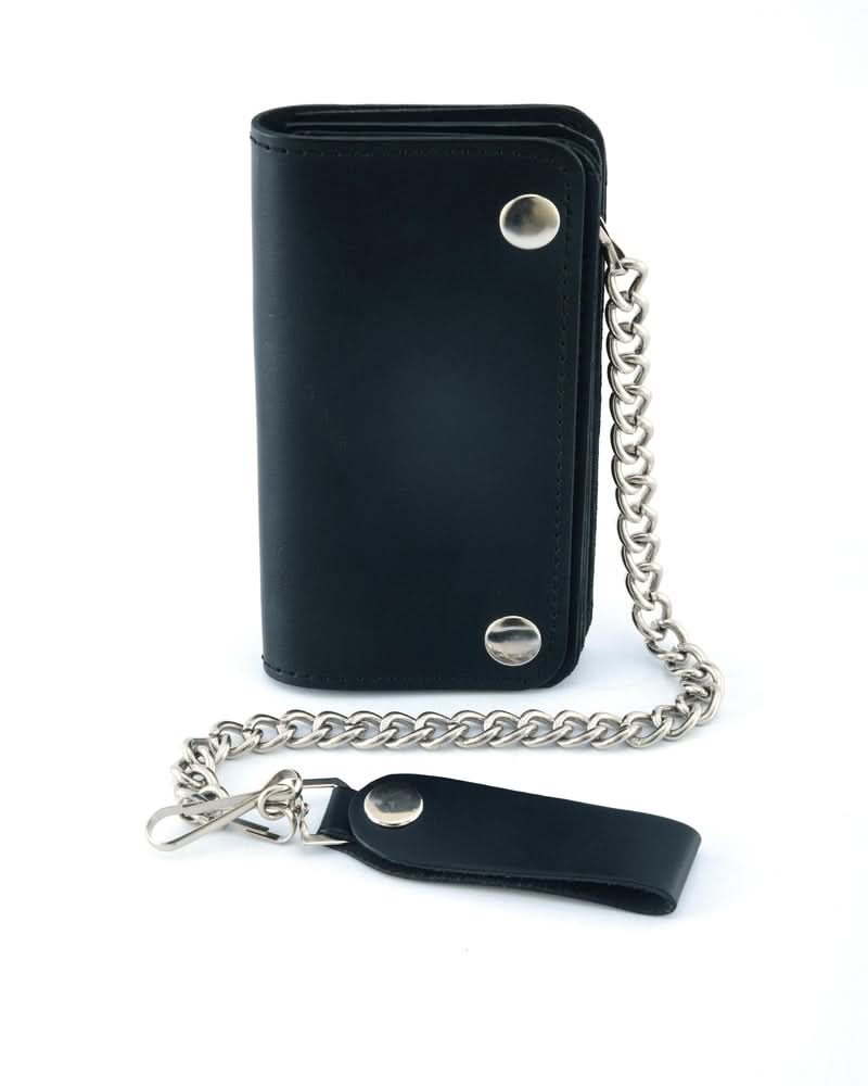 BWC237 Black Leather Long Bi-Fold Biker Chain Wallet Wallet Chains/Key Leash Renegade Classics