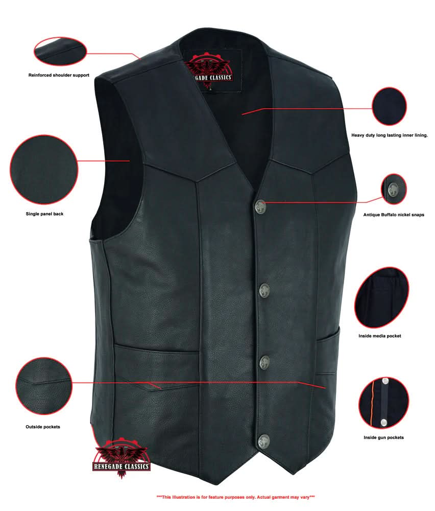 Back Line™ Mens Leather Motorcycle Vest