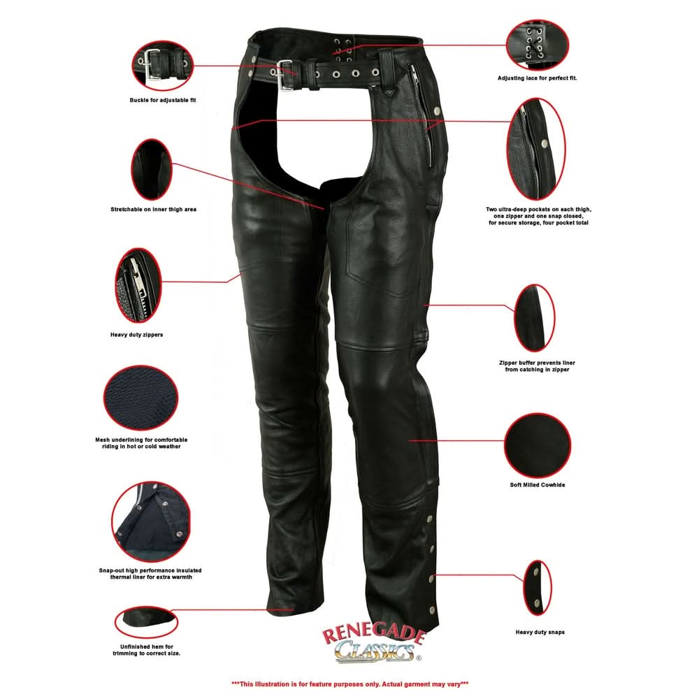 RC Unisex Double Deep Pocket Thermal Lined Chaps Chaps Renegade Classics