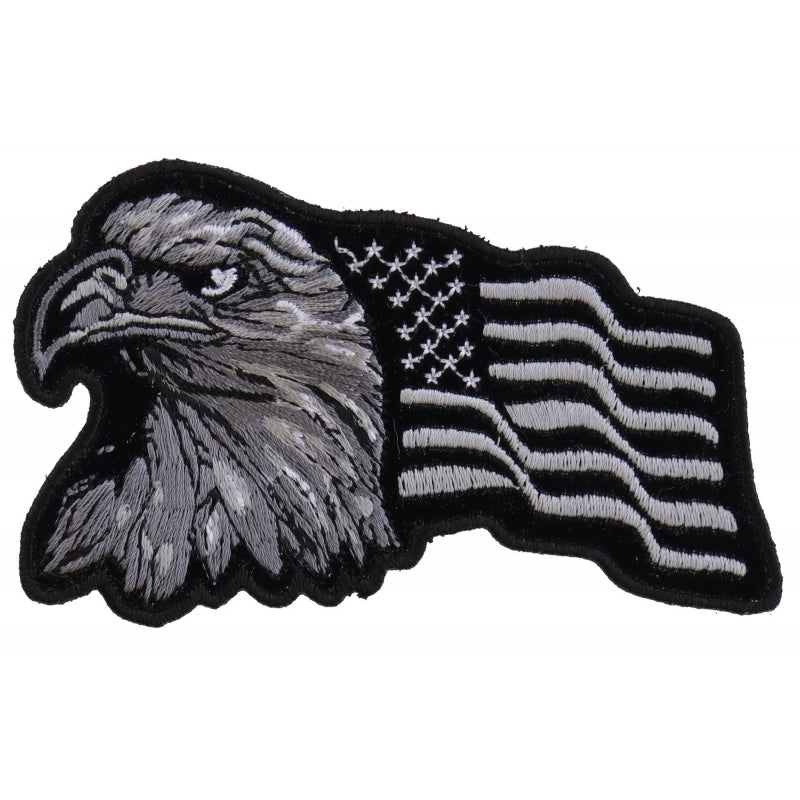 P3960 Eagle With Waving Flag Black Silver Patriotic Iron on Patch Patches The Cheap Place