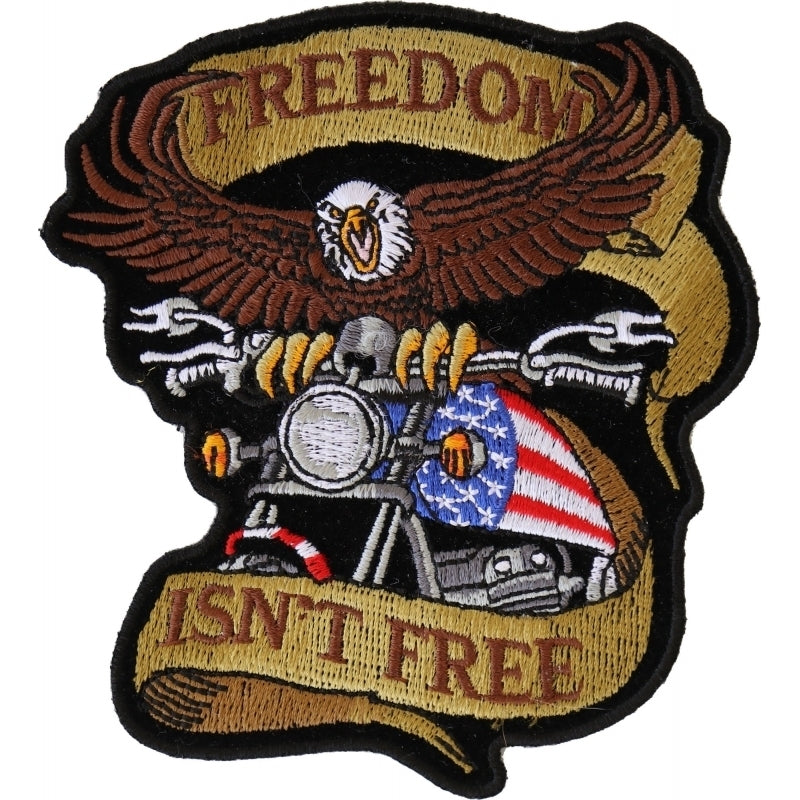 P4967 Patriotic Eagle Biker Small Iron on Patch Freedom Isn't Free Patches The Cheap Place