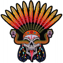 PL6648 Wicked Skull Snakes Feathers Large Back Patch Patches The Cheap Place