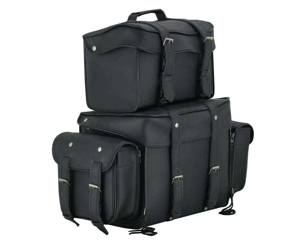 DS Leather Black PVC Large Four Piece Motorcycle Touring Tail Bag Sissy Bar Bags Renegade Classics