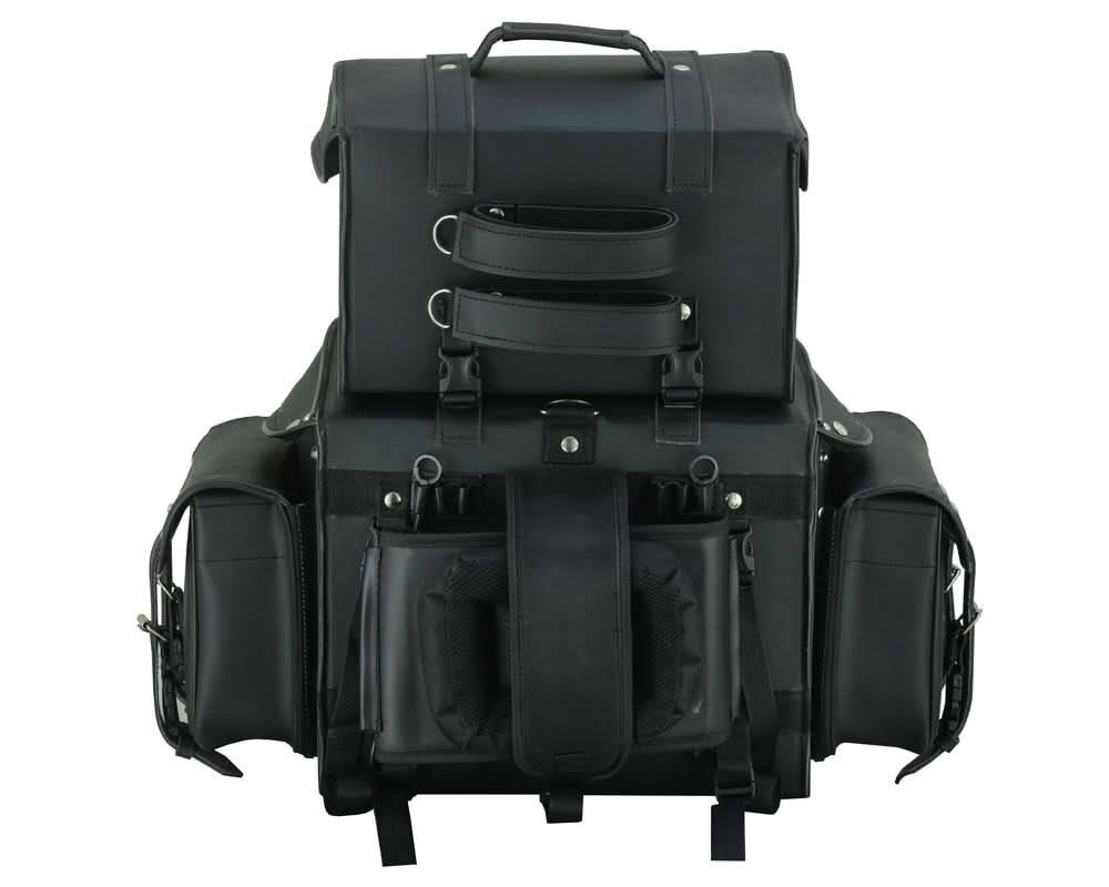 DS Leather Black PVC Large Four Piece Motorcycle Touring Tail Bag Sissy Bar Bags Renegade Classics