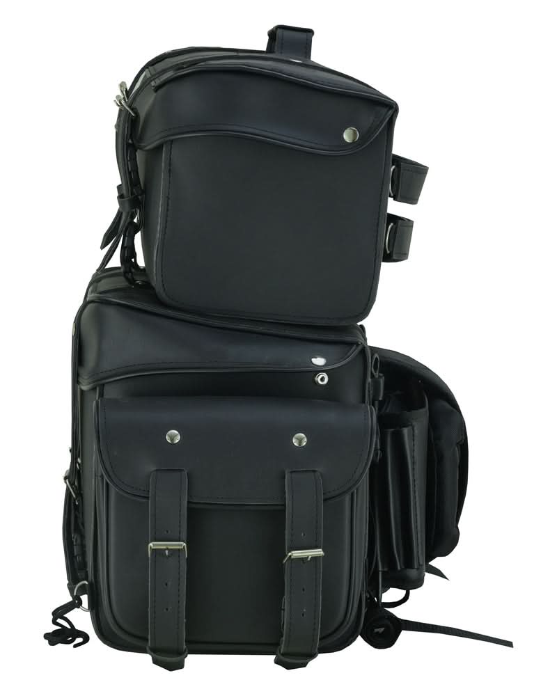 DS Leather Black PVC Large Four Piece Motorcycle Touring Tail Bag Sissy Bar Bags Renegade Classics