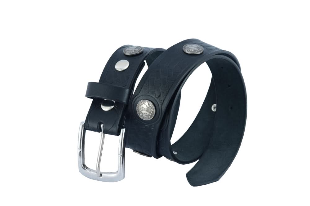 BLT Classic Black Leather Belt with Buffalo Nickel Biker Accessories Renegade Classics