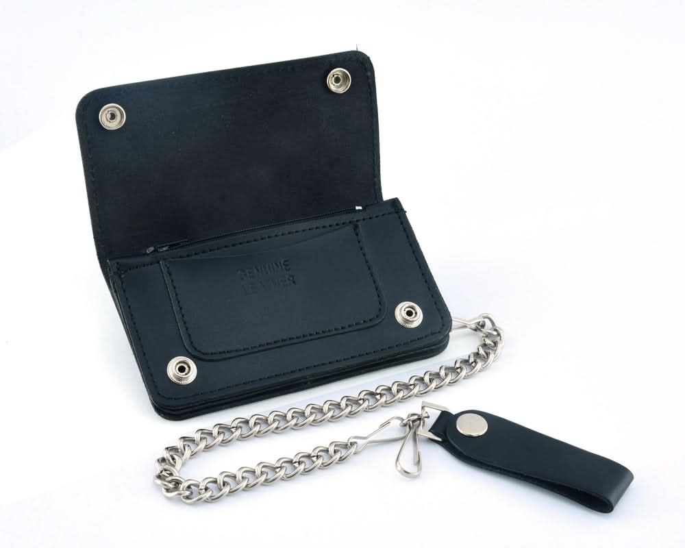 BWC237 Black Leather Long Bi-Fold Biker Chain Wallet Wallet Chains/Key Leash Renegade Classics