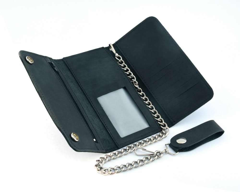 BWC238 Matte Black Biker Leather Wallet with Chain Wallet Chains/Key Leash Renegade Classics