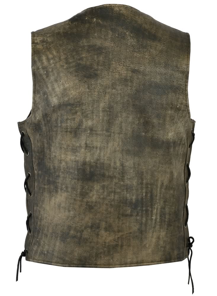 Antique Charm Men's Antique Brown Leather Motorcycle Vest Men's Leather Vests Renegade Classics