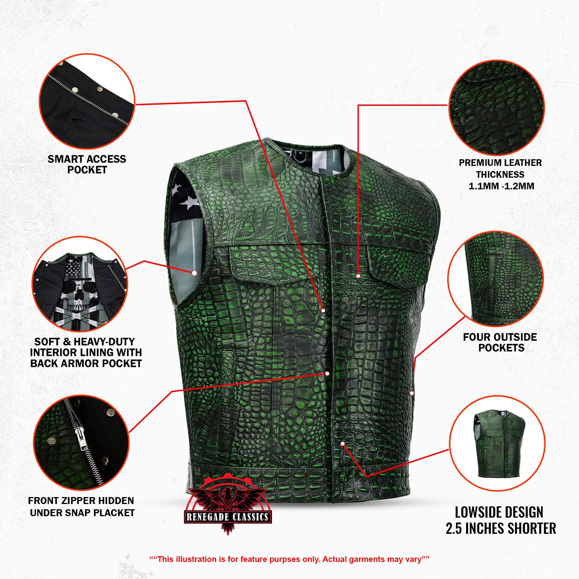 Croc Glare Lowcut Men's Leather Motorcycle Vest