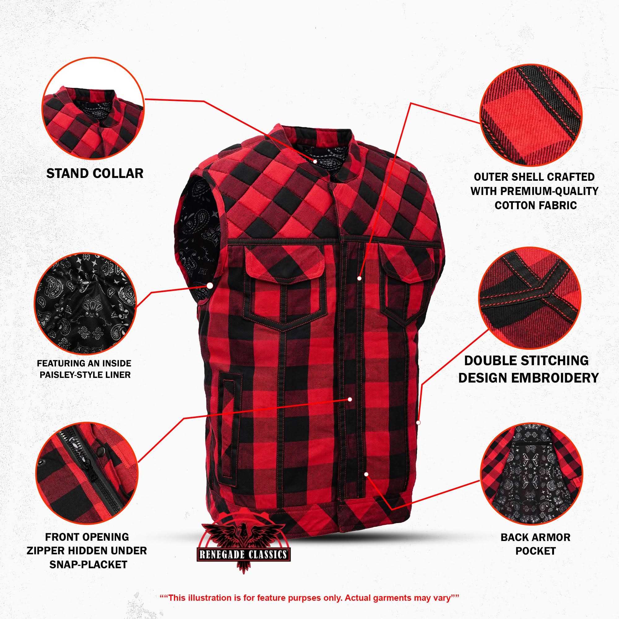 Scarlet Fury™ Black and Red Flannel Textile Vest